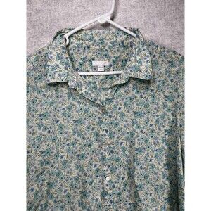J. Jill Womens Size Large Missy Floral Tunic Top Button Front Roll Tab Sleeve